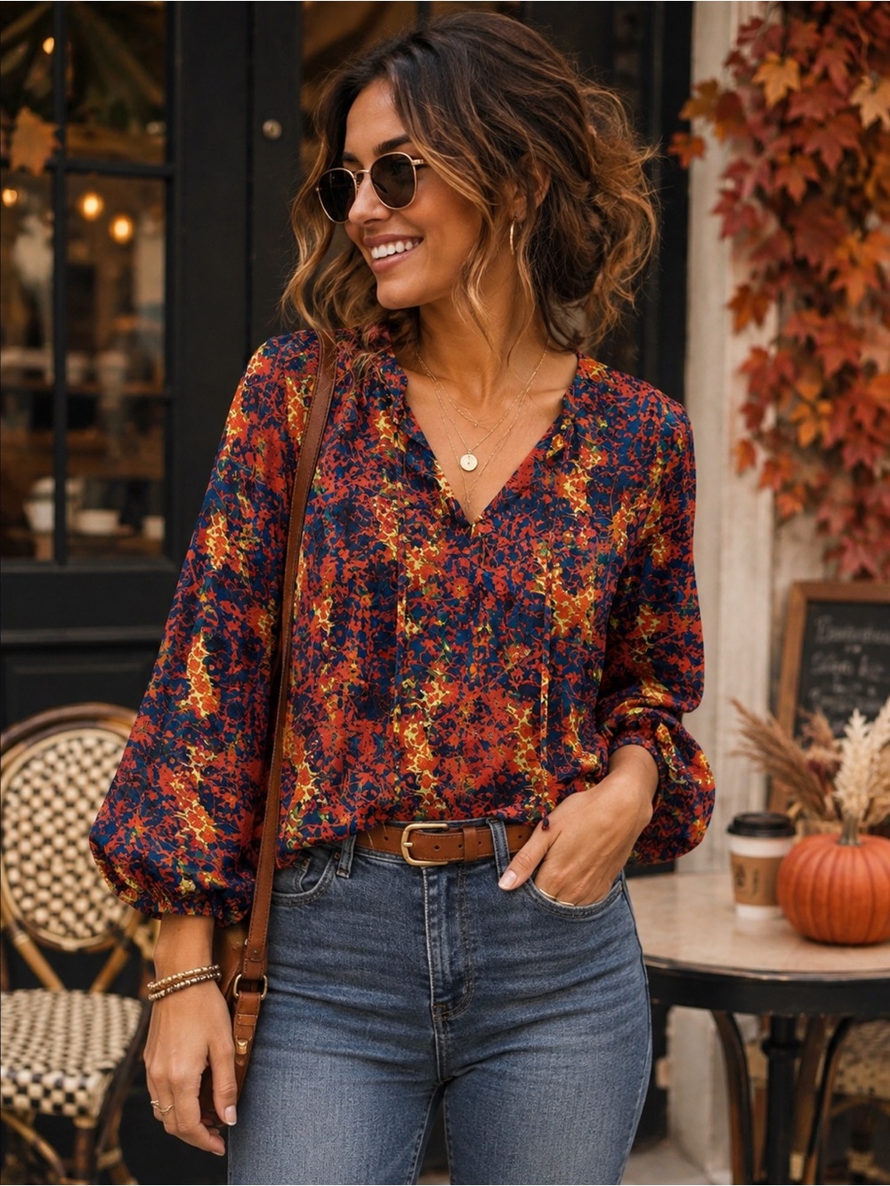 Princess Vera Wang Red and Blue Patterned Blouse